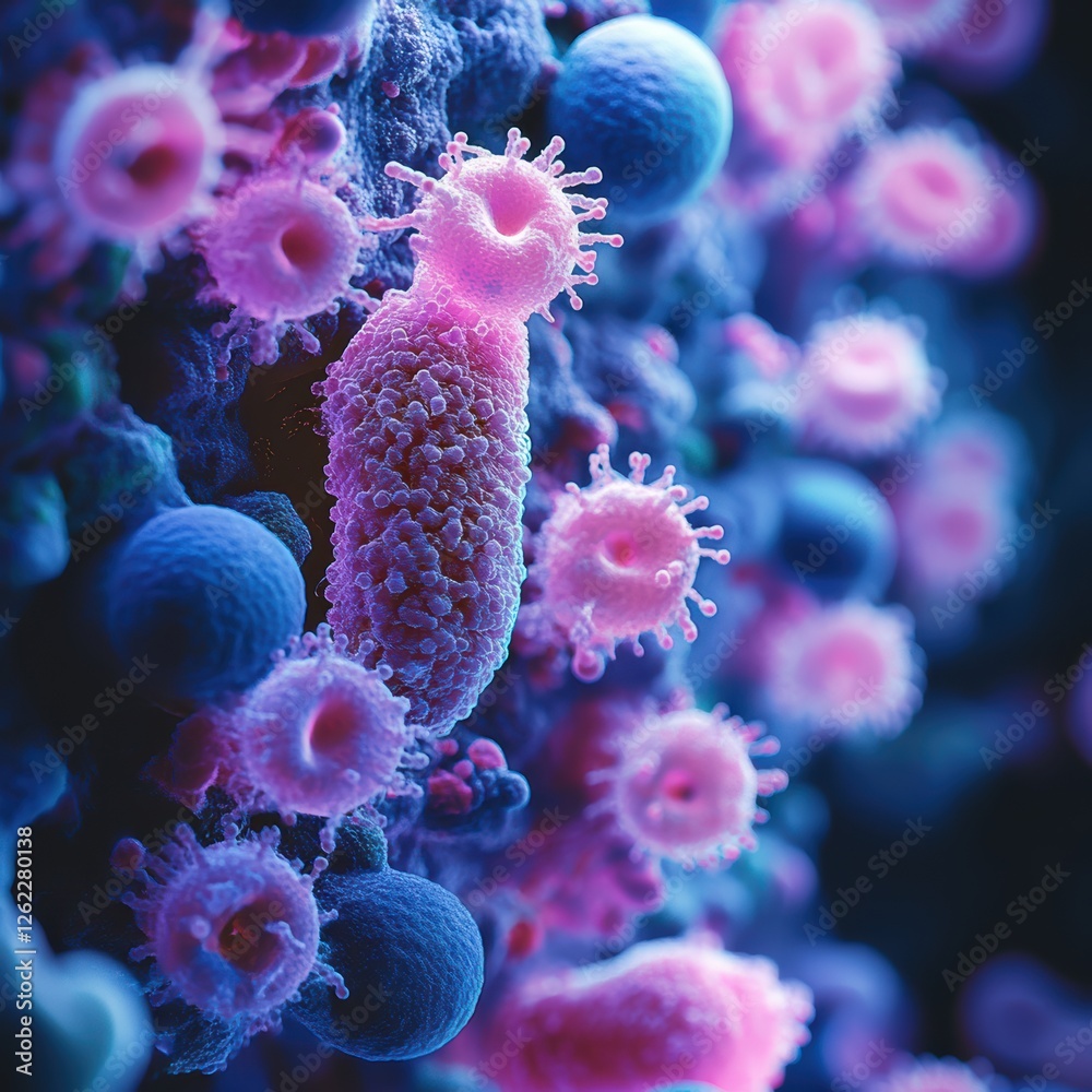 Obraz premium Vibrant Bacteria Under High-Powered Electron Microscope