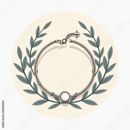 Elegant silver ankle bracelet illustration with pastel colors, stylish design