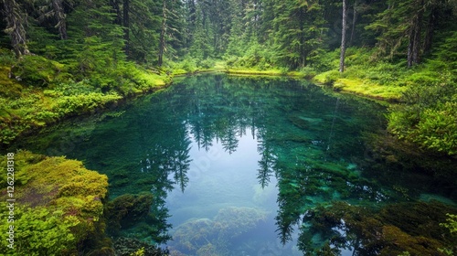 Serene Emerald Lake Nestled in a Lush Evergreen Forest