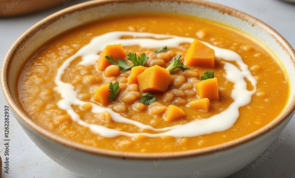 Delicious pumpkin soup with fresh herbs Delicious pumpkin soup with fresh herbs