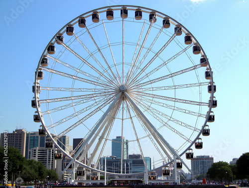 MONTREAL, CANADA - AUGUST 13, 2017: The parc d attractions Montreal Observation Wheel, also known as the Great Wheel of Montreal (Grande Roue de Montreal), located in the Old Port.