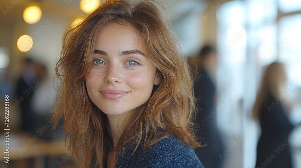 Obraz premium French businesswoman wearing blue smart-casual smiling at office activity