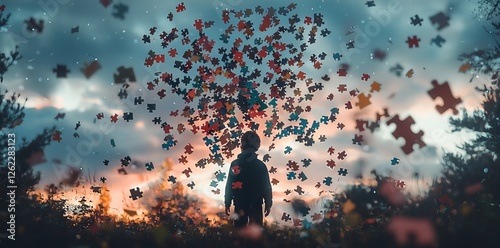 A resplendent dispersion of multihued puzzle elements diffusing across the canvas, symbolizing the dissolution and potential for reintegration of sophisticated ideas