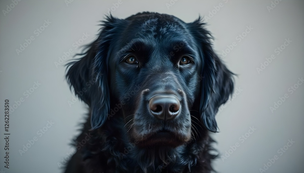 Curly Coated Retriever black curly coat deep eyes soft expression natural light blurred background Curly Coated Retriever black curly coat deep eyes soft expression natural light blurred background