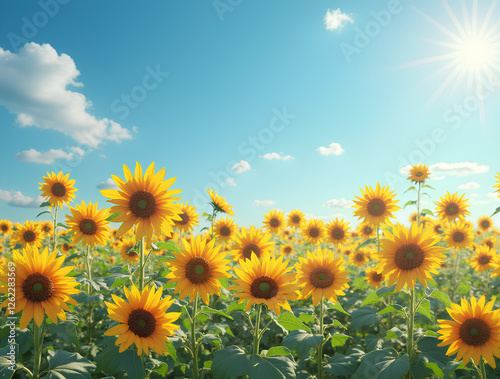 Sunflowers against a blue sky backdrop. photo