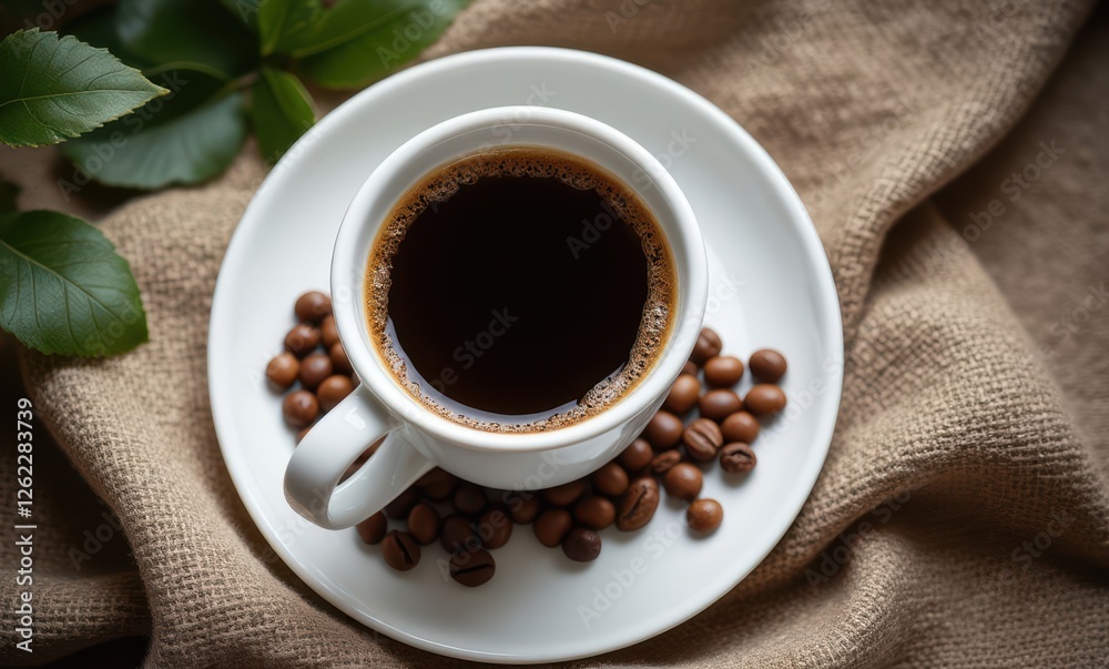 Freshly brewed coffee with beans Freshly brewed coffee with beans