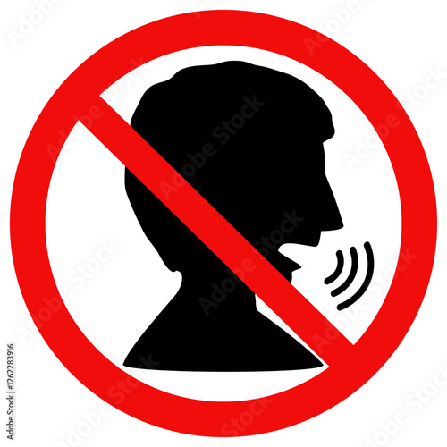 Do not make loud noises sign. Forbidden disturb. Keep noise down sign. Quiet please. Flat style vector illustration.