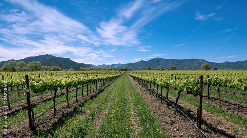 Fototapeta premium Vineyard Landscape Under Blue Sky
