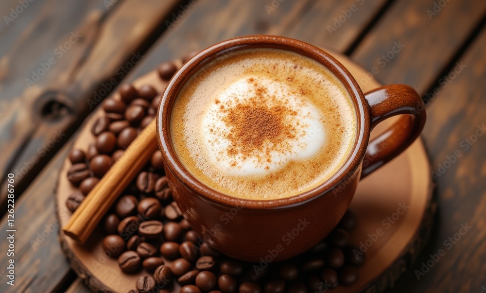 Delicious coffee with cinnamon topping Delicious coffee with cinnamon topping