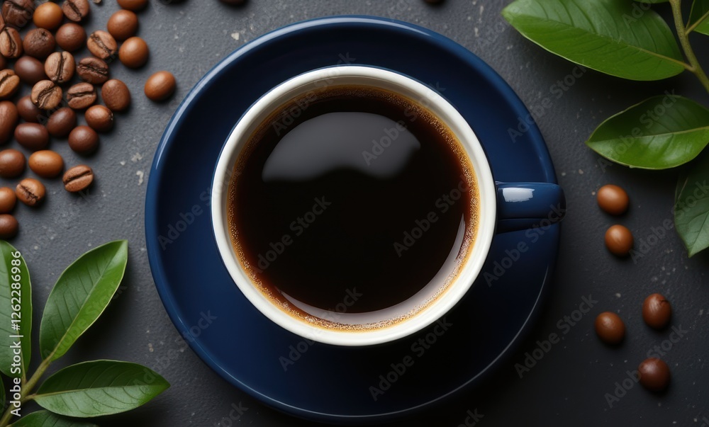 Coffee surrounded by beans and leaves Coffee surrounded by beans and leaves