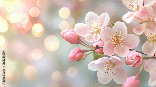 Delicate Cherry Blossom Branch in Spring Sunlight