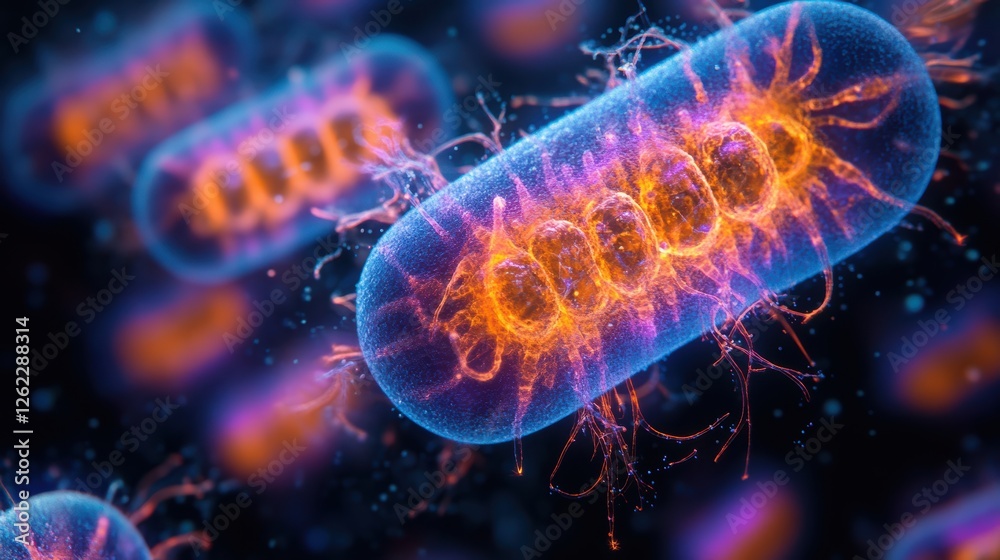 Obraz premium Fluorescent Bacteria in Liquid Medium Close-Up View