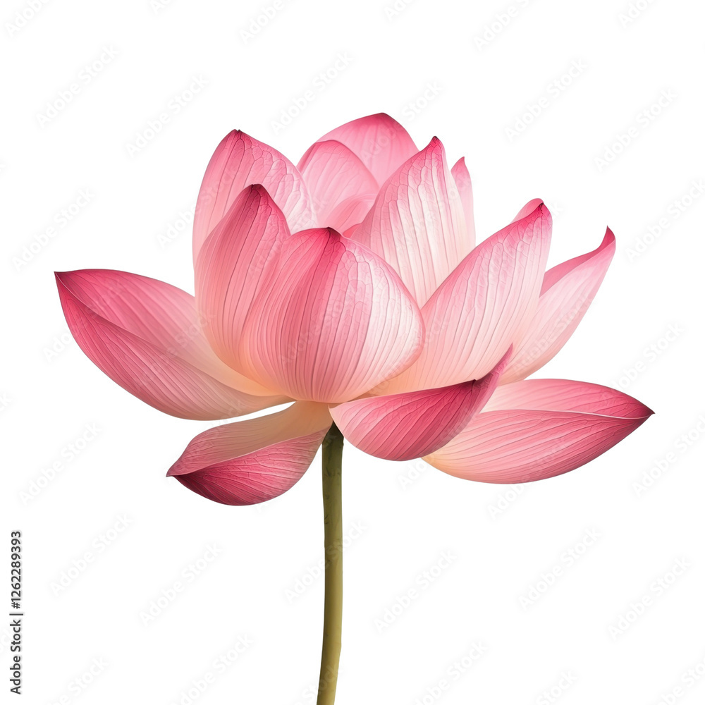 Fototapeta premium Beautiful Pink Lotus Flower with Delicate Petals and Green Stem