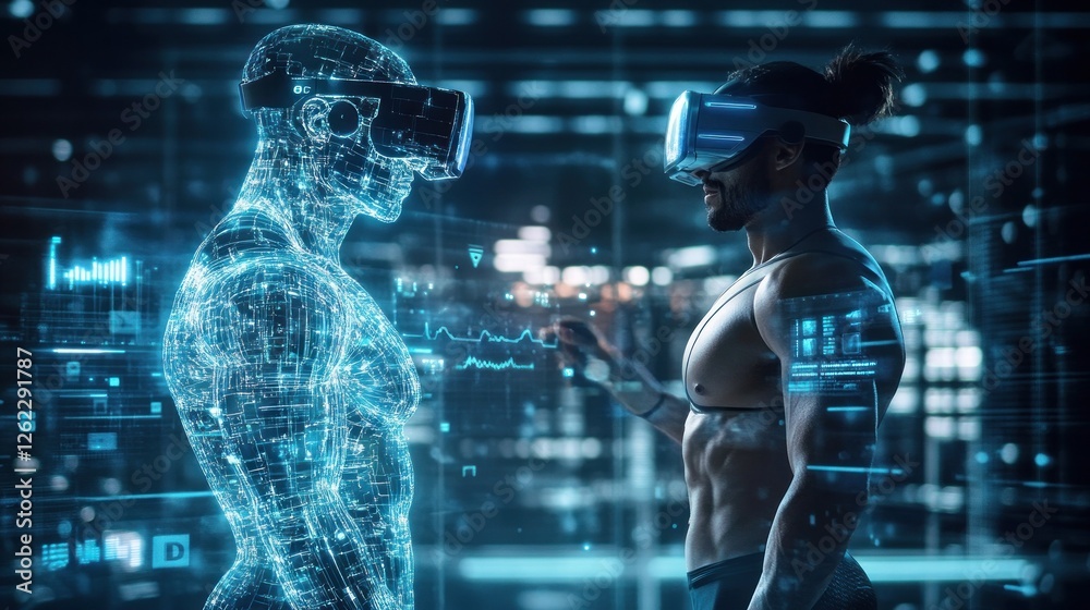 Fototapeta premium Virtual Reality Encounter With Digital Avatar