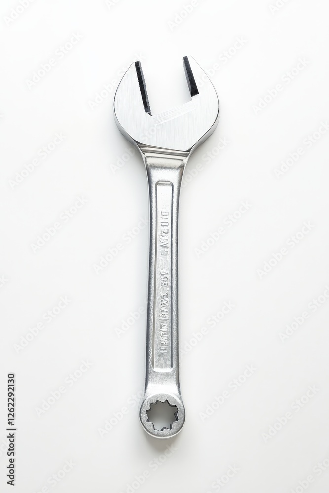 Socket Wrench: Chrome Work Tool for Mains Outlet with White Background Socket Wrench: Chrome Work Tool for Mains Outlet with White Background