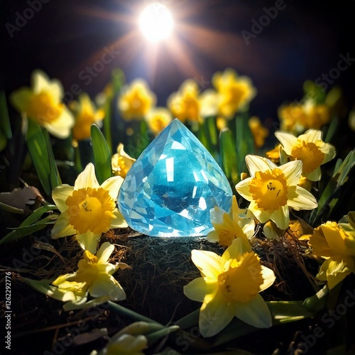 Aquamarine Stone with Daffodil