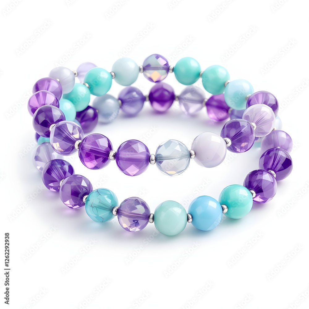 Pastel Harmony, Two Beaded Bracelets in Amethyst, Aqua, and Lavender Pastel Harmony, Two Beaded Bracelets in Amethyst, Aqua, and Lavender