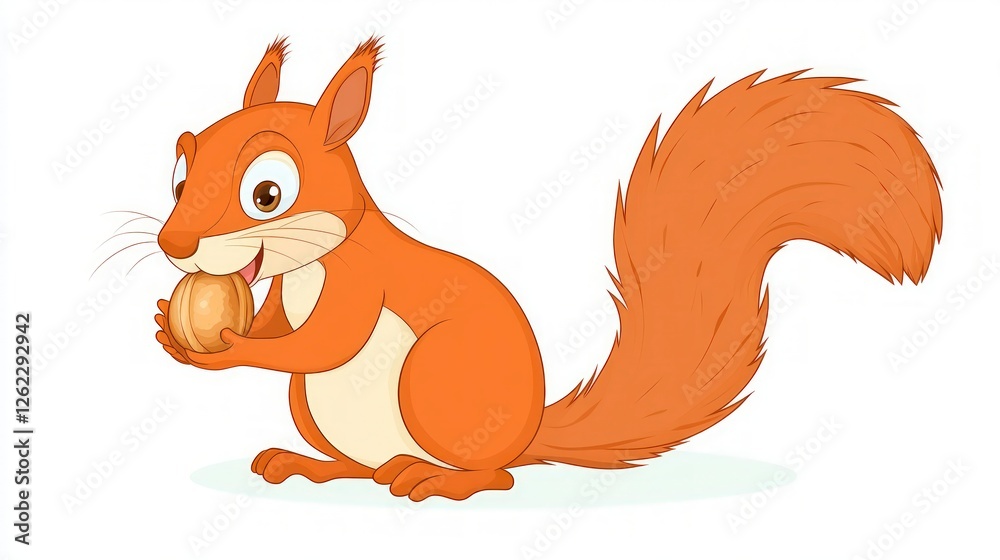 Obraz premium Adorable Cartoon Squirrel Holding Walnut Cute Rodent Illustration