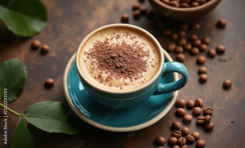 Delicious coffee in a turquoise cup Delicious coffee in a turquoise cup