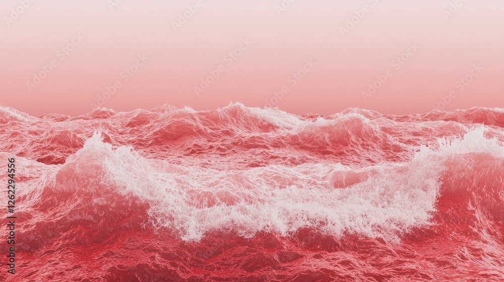 Fototapeta premium A vibrant and dynamic depiction of red waves flowing over a sandy peach background with texture, embodying the concepts of passion, movement, and energy