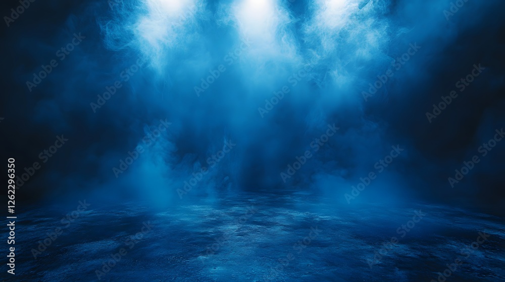 Blue Foggy Scene with Dramatic Lighting and Empty Space creating a mysterious and cinematic mood. Blue Foggy Scene with Dramatic Lighting and Empty Space creating a mysterious and cinematic mood.