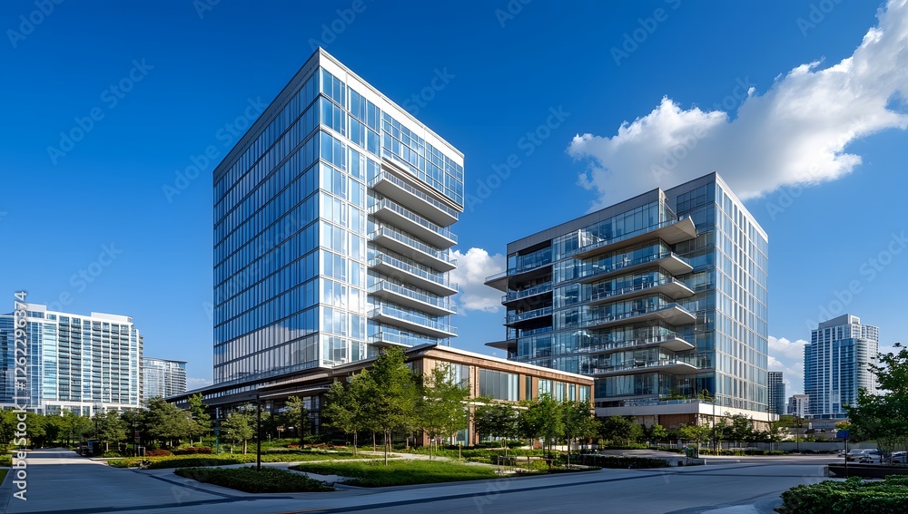 Modern office buildings in a city park landscape Modern office buildings in a city park landscape