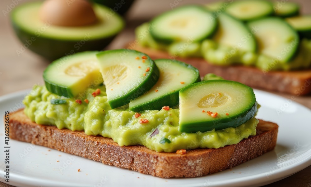 Delicious avocado toast with cucumber slices Delicious avocado toast with cucumber slices