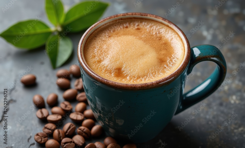 Coffee cup with beans and leaves Coffee cup with beans and leaves