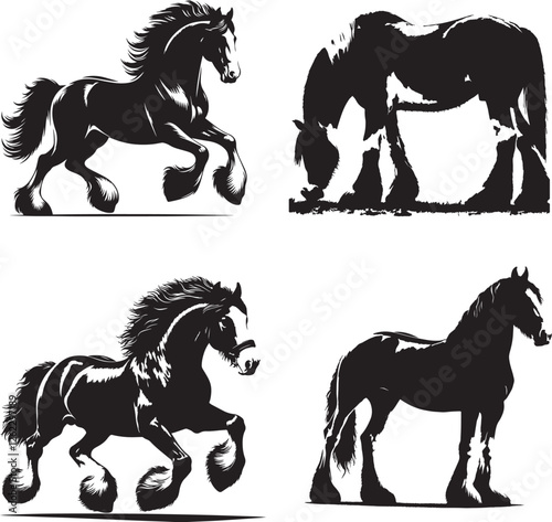 Black and white sillhouette of Clydesdale horse