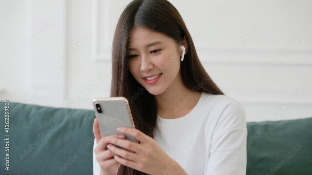 Young Woman Enjoying Music on Smartphone While Relaxing at Home During Daylight Young Woman Enjoying Music on Smartphone While Relaxing at Home During Daylight