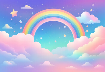Ingelijste posters Regenboog Eenhoorn met regenboog en zachte wolken  © Choyan