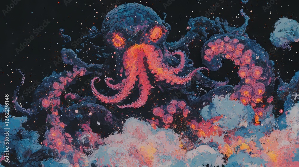 Obraz premium Cosmic elements and stars are depicted in an artistic representation of a drop within a galaxy