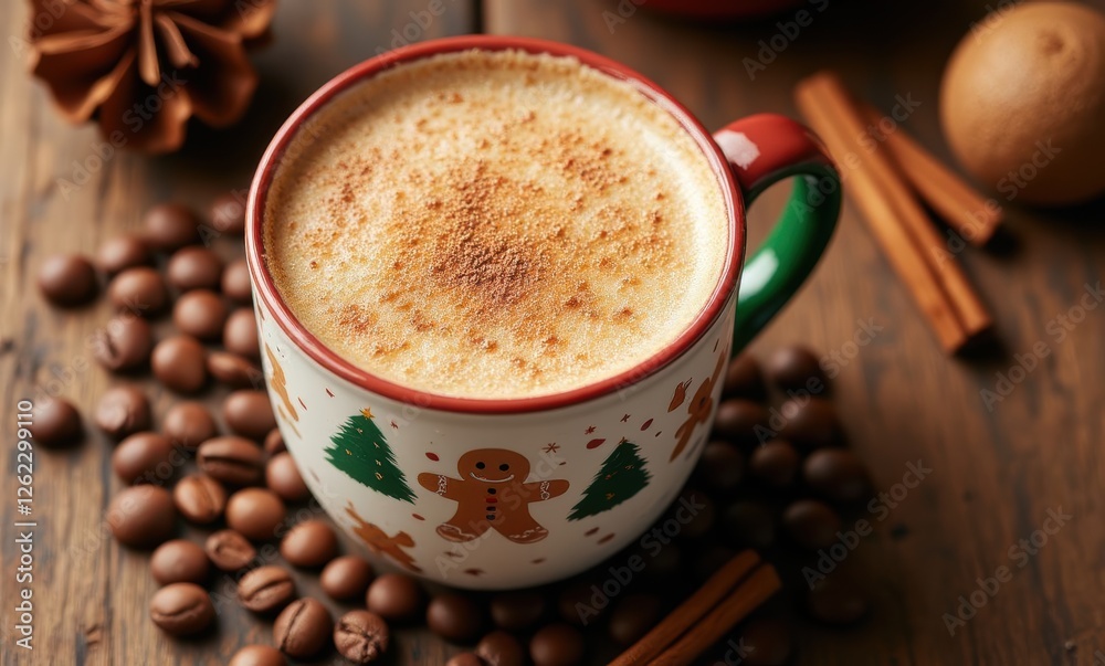 Festive holiday coffee in a decorated mug Festive holiday coffee in a decorated mug