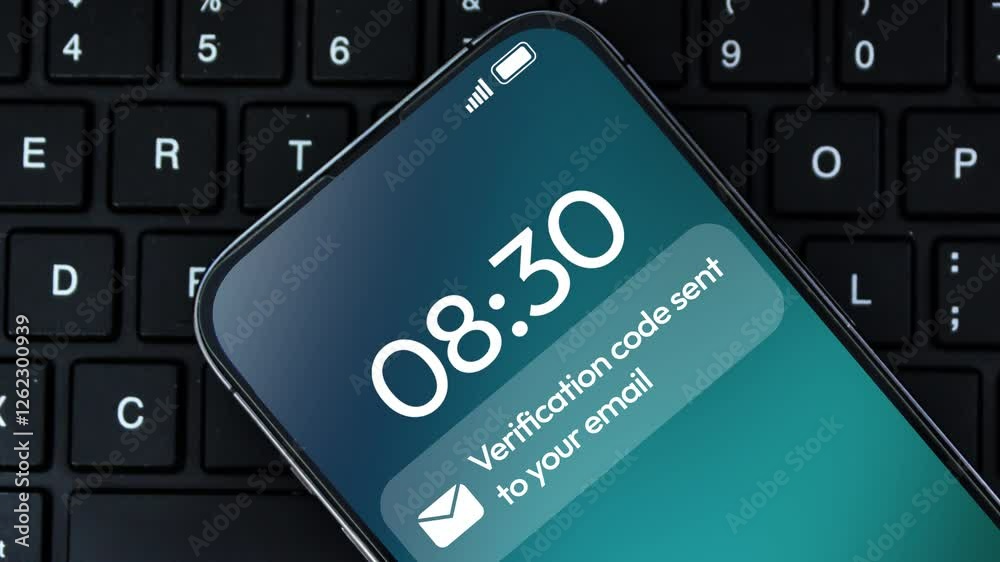 Verification code sent to your email notification appearing on the smartphone screen with laptop , 4k footage. 2FA, protected, secure, login, email notification