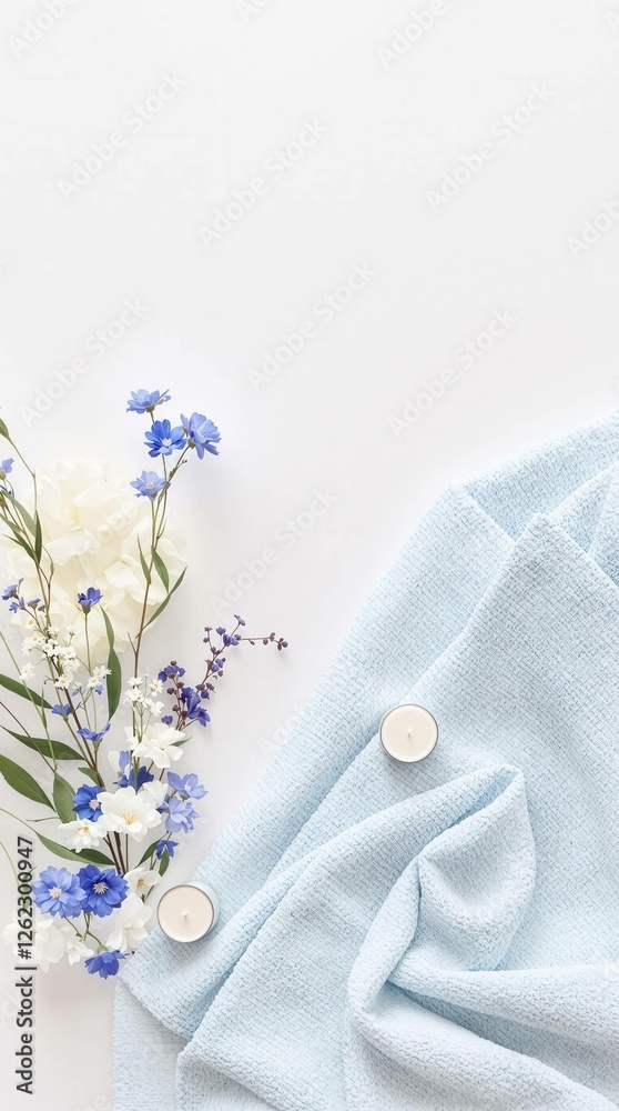 Obraz premium A blue blanket with candles on it