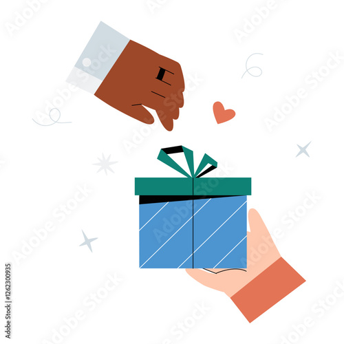 Gift Box Exchange In Flat Vector Illustration Symbolizing Giving, Generosity, And Appreciation, Isolated On White Background
