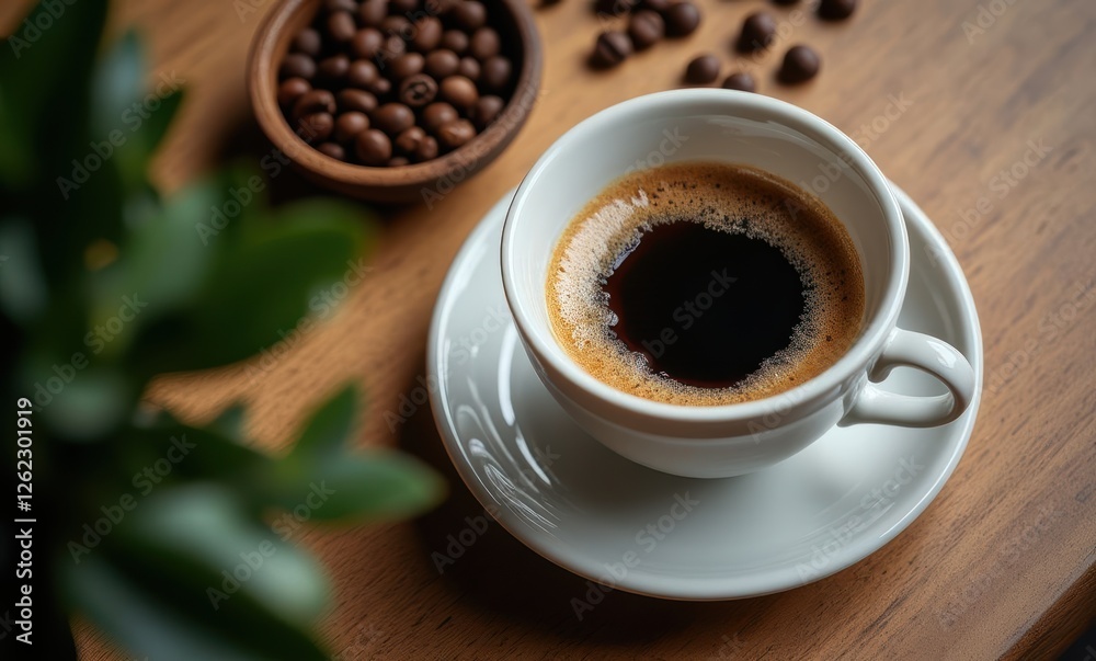 Freshly brewed coffee in a white cup Freshly brewed coffee in a white cup