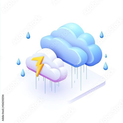 3D isometric clouds rain storm illustration