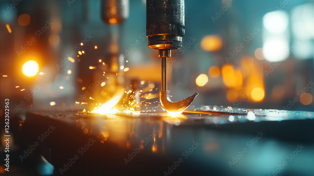 Cutting edge aluminum forging scene with powerful machinery and sparks Cutting edge aluminum forging scene with powerful machinery and sparks