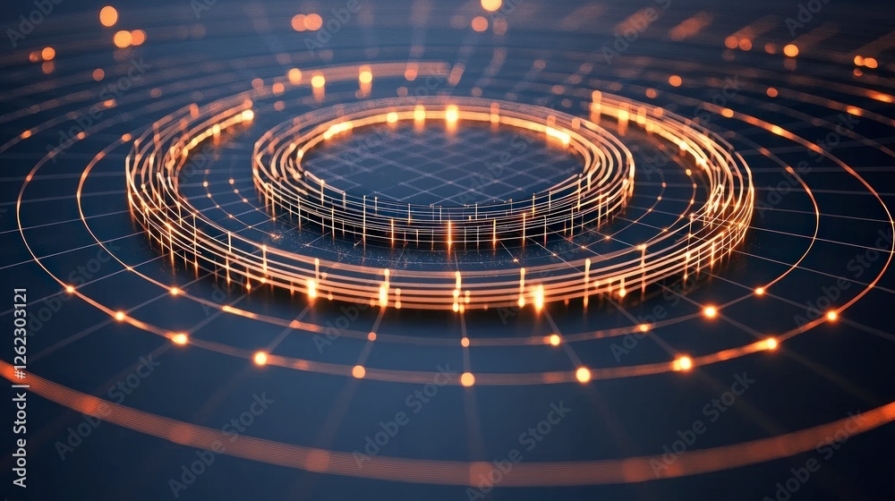 Abstract Digital Network Glowing Grid Circular Lines Technology Background Abstract Digital Network Glowing Grid Circular Lines Technology Background