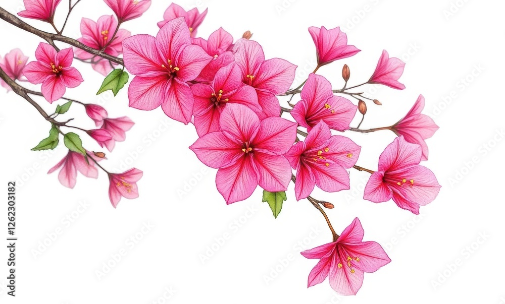 Vibrant pink cherry blossom branch Vibrant pink cherry blossom branch