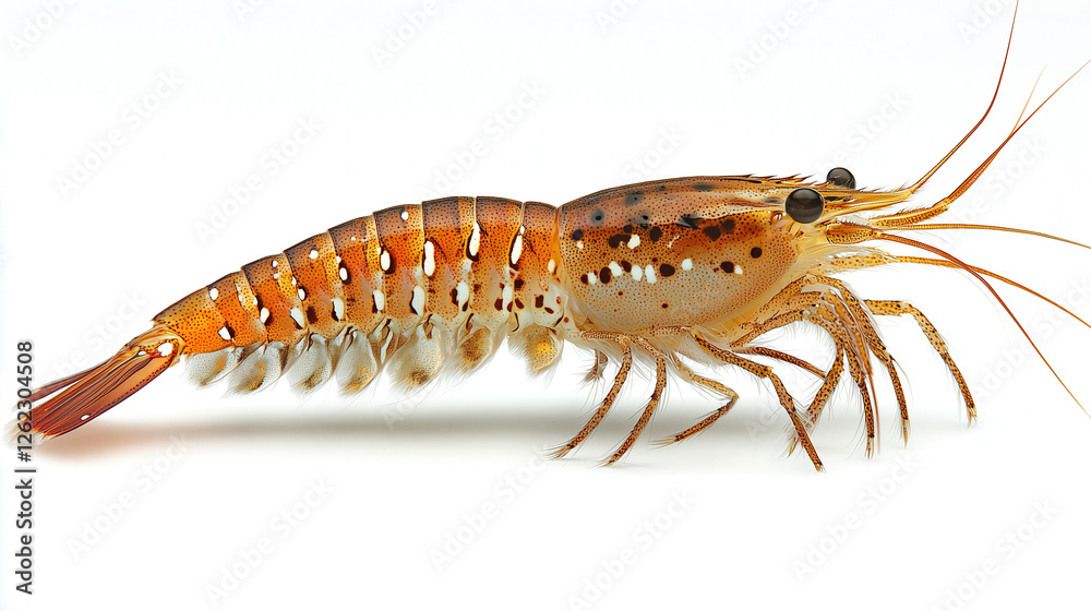 Detailed view of a bright orange shrimp showcasing its unique features and intricate body structure in natural lighting. Generative AI Detailed view of a bright orange shrimp showcasing its unique features and intricate body structure in natural lighting. Generative AI