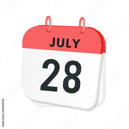 28th July daily calendar icon template. July 28 day calendar design. Single day calendar in vector illustration flat style.