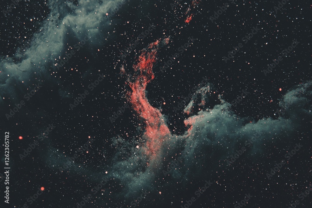 Fototapeta premium Vibrant abstract waves filled with glowing particles are set against a cosmic nighttime landscape