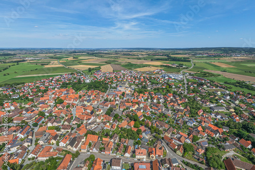 Die Stadt Burgbernheim, staatlich anerkannter Erholungsort in Mittelfranken von oben photo