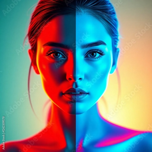split tone portrait of young Caucasian female model