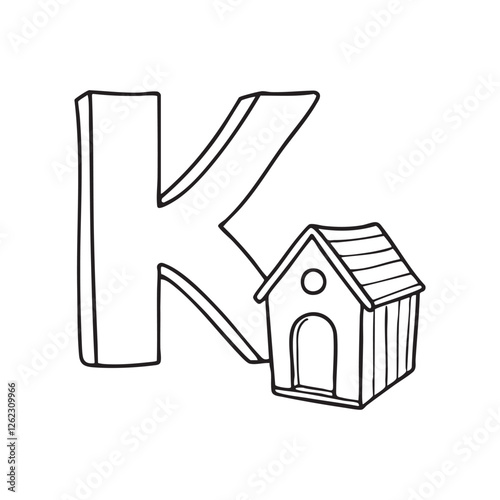 An illustration of kennel beside letter K