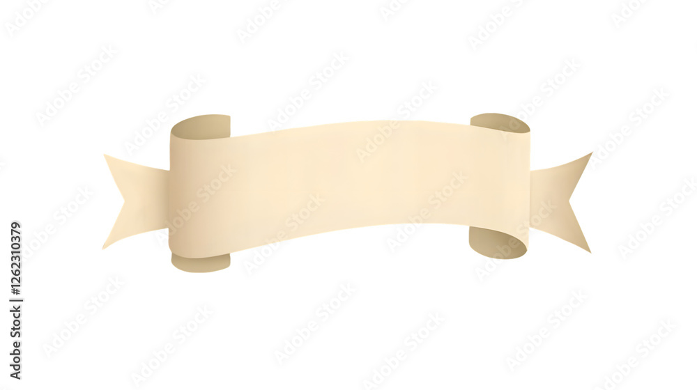 Blank beige ribbon banner with rolled edges, isolated on transparent background. Perfect for adding text or design elements Blank beige ribbon banner with rolled edges, isolated on transparent background. Perfect for adding text or design elements
