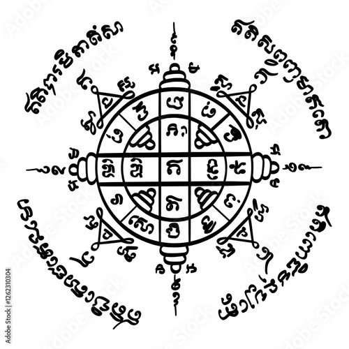 Yantra Crown of Buddha. Translation from Thai text: Buddha's enlightened mind and his teachings. It is a symbol of protection, good fortune, and spiritual guidance.