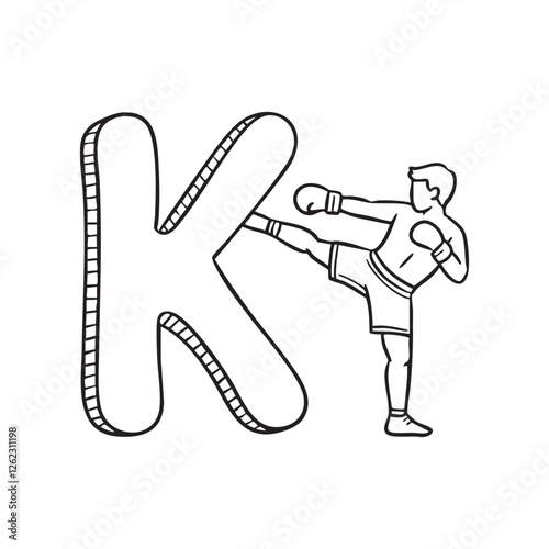 An illustration of kickboxing beside letter K